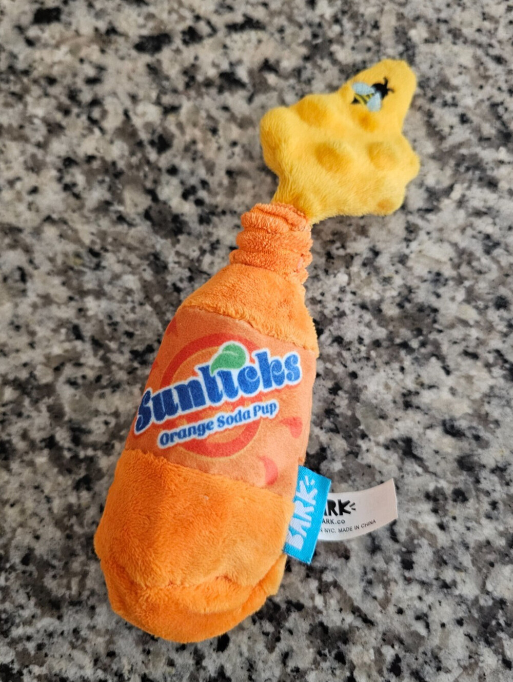 BARK brand "Sunlicks Orange Soda Pup" dog toy Sz XS/S